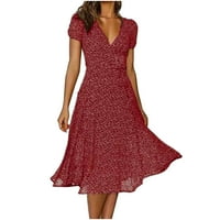 Ženska ležerna haljina, ljetna haljina s izrezom u obliku slova u, haljina s printom u točkicama, haljina kratkih
