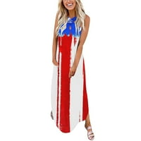 Haljine od 4. srpnja, ženska ležerna duga haljina s križnim dekolteom bez rukava, ljetna Maksi haljina s američkom