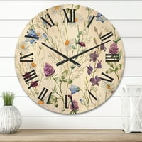 Dizajnerski tradicionalni drveni zidni sat divlje cvijeće, zvono djeteline I tratinčica