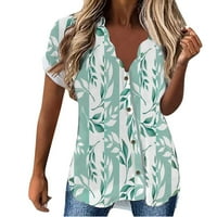 Ljetne ženske majice kratkih rukava s kratkim rukavima s valovitim izrezom i cvjetnim printom na kopčanje, gornji