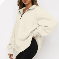 Rasprodaja Plus-size majica, ženska jednobojna široka majica s reverom dugih rukava, pulover bluza, Bež vrhovi