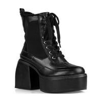 Čipkajte žensku platformu blok potpetice srednje teleće čizme u crnoj boji