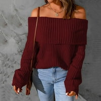 VONCOS ženski posada Predimenzionirani džemperi Novi dolasci - hladno rame od ramena labavi fit solid boja pulover
