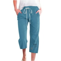 Ženske modne Ležerne lanene Capri hlače s elastičnom vrpcom visokog struka s elastičnim pojasom i džepom