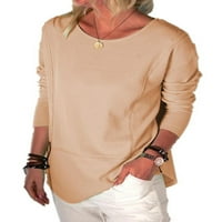 Ženska majica s okruglim vratom u donjem dijelu leđa, bluza s tunikom dugih rukava, vrhovi u svijetloljubičastoj