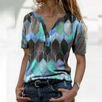 Tiskani ovratnik vrhovi modni rukavi majica Ženski kratki vrat v- ljetna ženska bluza podrugljiva vrhovi dugih