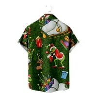 Božićni Grinch Muška retro božićna majica s printom Djeda Mraza s prednjim gumbima mekana prozračna ležerna havajska
