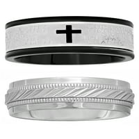 Set molitvenih prstenova s crnim križem i pletenom vrpcom od nehrđajućeg čelika
