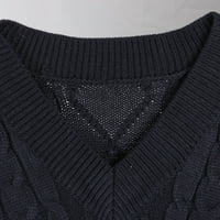 Synoidni ženski džemperi - V -izrez višebojni pleteni čvrsti džemper casual modni prsluk vrhovi tamnoplava s