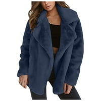 Entyinea ženska meka jakna moda dugi rukavi shaggy lagana jesenska jakna vanjska odjeća plava m