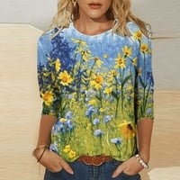 Rasprodaja ženskih košulja u A-listi ispod 10 USD, rukavi s okruglim vratom s printom, široke Ležerne žute ženske