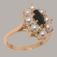 Ženski prsten od prirodnog safira i kultiviranih bisera od ružičastog zlata 10K britanske proizvodnje - opcije