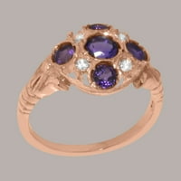 18K ženski prsten za obljetnicu od ružičastog zlata britanske proizvodnje s prirodnim ametistom i dijamantom -