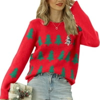 Ženski pulover s printom božićnog drvca, božićni pleteni džemperi, džemperi s dugim rukavima, preveliki Božićni