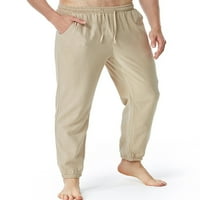 Paille muške hlače elastični struk lanene hlače Čvrsta boja plaža hlače ugrađene jogger dno kaki m