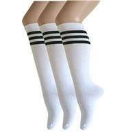 Ženske i djevojačke retro čarape do koljena s trostrukim prugama za rolanje u bijeloj boji s crnim parovima u