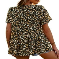 Colisha Women Summer Tops Opete majice cvjetna majica za tisak majica casual work v vrat pulover crni s