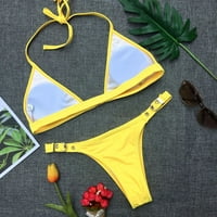 Ženski Bikini Set sa zlatnom bravom push-up grudnjak kupaći kostim za kupanje na Plaži žuti