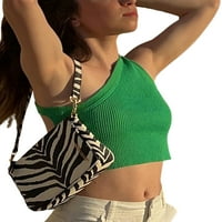 Ženska kamizolska majica s jednim ramenom u jednobojnom pletenom prsluku s otvorenim leđima Ljetni outfit u veličinama