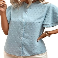 Ženske švicarske točkice rugalice gumbi za vrat niz manžetnu manžetnu manžetna bluza