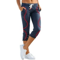 Modne ženske Casual Baseball ošišane hlače s printom i džepom na vezici NEBESKOPLAVE hlače u boji;