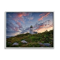 Stupell nautička svjetionik ružičasti oblaci pejzažni krajolik fotografija siva uokvirena umjetnička print zidna