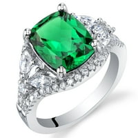 prsten pasijansa s smaragdnim rezom u obliku jastuka od čistog srebra