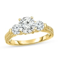 Zaručnički prsten s tri kamena u vintage stilu s dijamantom od 14 karata od 14 karata