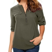 Ženske ljetne košulje s dugim rukavima, ležerna tunika s patentnim zatvaračem, bluze s izrezom u obliku slova