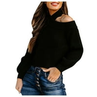 Jesenski džemperi za žene, Plus Size, s ramena, jednobojni, kultivirajte jedan moral, pletenje džempera u crnoj