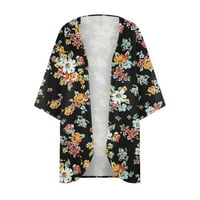 Ženski kardigan U donjem dijelu, kimono kardigan s napuhanim rukavima s cvjetnim printom, široka šifonska ležerna