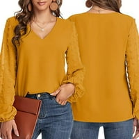Ženska šifonska bluza, ljetna ležerna slojevita mreža s izrezom u obliku slova U i dugim rukavima, majice sa švicarskim
