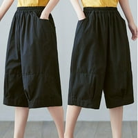 Lanene hlače na rasprodaji modne ženske cipele Plus Size Ležerne jednobojne hlače s elastičnim pojasom i džepom