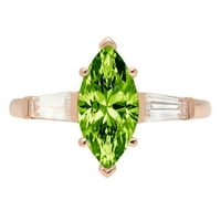 2. CT Brilliant Marquise Cut Natural Peridot 14K ružičasto zlato s tri kamena SZ 10,75