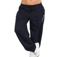 Avamo žene srednji struk zatezanje hlača za slobodno vrijeme labave čvrste hlače s džepovima dame gumb Sport joga