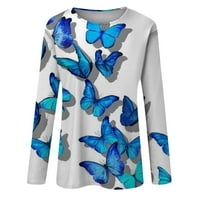Majice s tunikom u donjem rublju, Ženske majice s dugim rukavima, modne široke bluze s printom leptira, ležerni