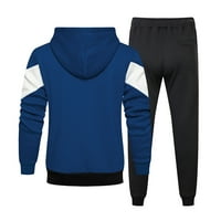 Hoodie i hlače za muškarce Zip Up Redovito fit Color blok dugi rukav povremeni modni gornji dio plave xxl
