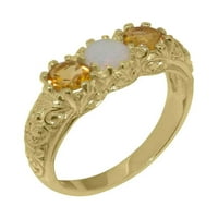 Klasični ženski prsten za obljetnicu od 14k žutog zlata s prirodnim opalom i citrinom britanske proizvodnje -