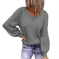 Džemper za žene u jesen novi casual labavi pulover u punoj boji džemper s dugim rukavima u sivoj boji