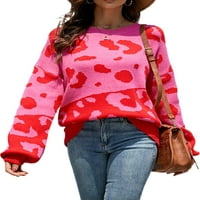Ženske široke pletene pulovere s leopard printom, ženske udobne džempere, majice s okruglim vratom, radni casual