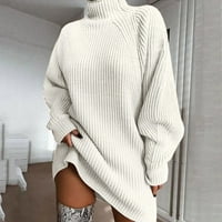 _ / Ženska zimska džemper haljina dugih rukava visokog struka široka pulover džemper haljina džemper džemper