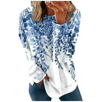 Vrhovi pulovera za žene s okruglim vratom, pamučna ležerna modna bluza s cvjetnim printom s dugim rukavima s okruglim