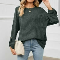 Džemperi za žene, zimski ležerni jednobojni džemperi s okruglim vratom s dugim rukavima, pleteni široki džemperi