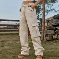 Ženske hlače trendovi ženske proljetno-ljetne hlače s uskim džepovima i gumbima u struku u kaki boji
