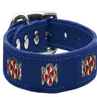 Plava kožna ogrlica za pse u boji mente