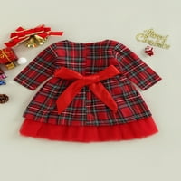 ;/ Božićna haljina za djevojčice s dugim rukavima s okruglim vratom s kariranim printom s mrežicom s patentnim