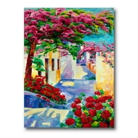 Dizajnerska umjetnost šarene tradicionalne kuće Santorinija među cvijećem, izrađena u nautičkom i obalnom stilu,