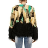 Cleament Womens Zimski kaputi plišana topla boja kontrast otvorena prednja kardigan jakna Nejasna zima nadmašuje
