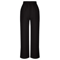 TDOQOT široke hlače za noge za žene- elastični struk Čvrsta ležerna vrećica Fit Srednji struk modno pamučno laneno