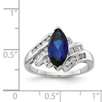 Zaručnički prsten od čistog srebra sa sintetičkim plavim safirom i kubičnim cirkonijem, veličina 8